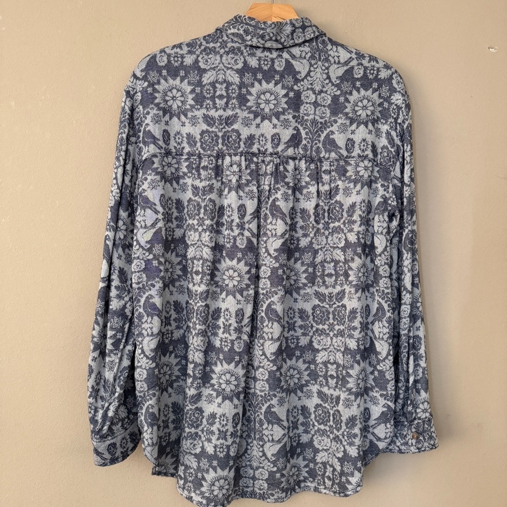 NWT Anthropologie Pilcro Floral Button Down Shirt Wool Viscose Blend Gray Size M - Picture 6 of 10